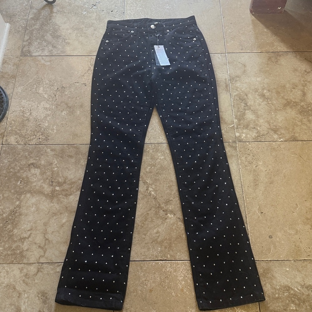 GIANNI BINI rhinestone black straight jeans, NWT brand new size 27